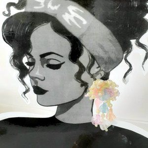 Vintage 1980s Large Pastel Cluster Dangle Pierced Earrings - 4 Inches Long!